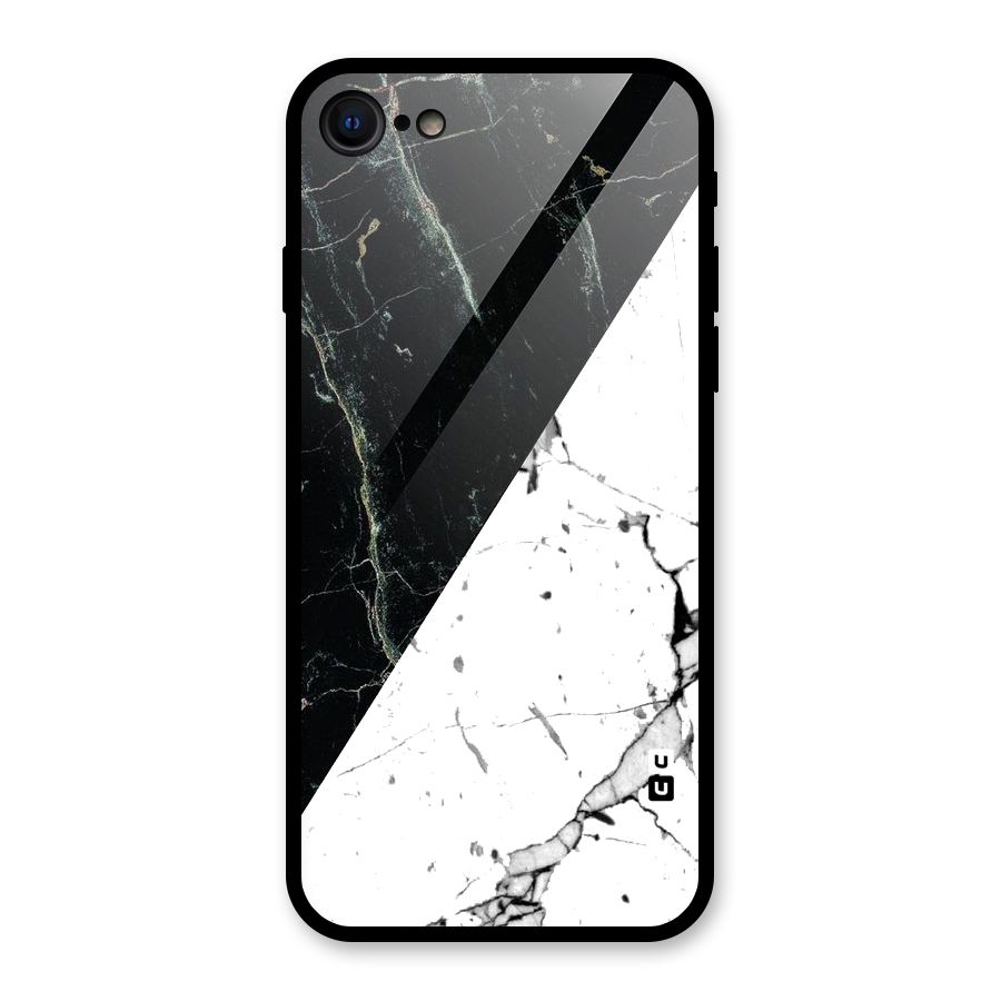 Stylish Diagonal Marble Glass Back Case for iPhone SE 2020