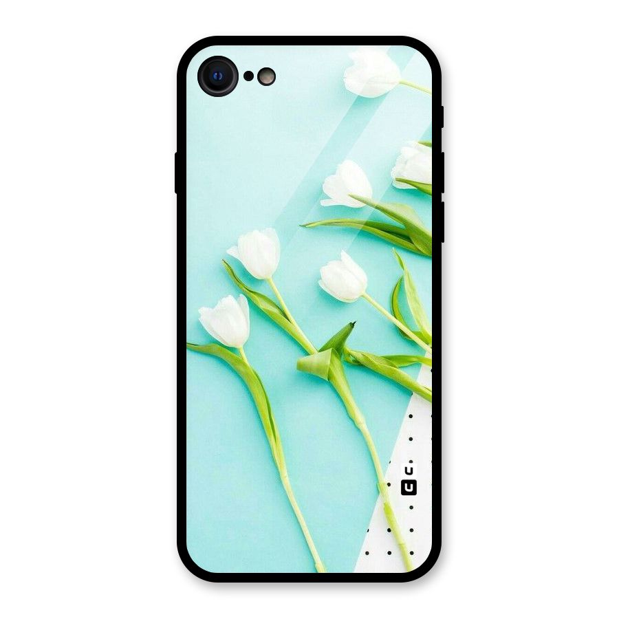 White Tulips Glass Back Case for iPhone SE 2020