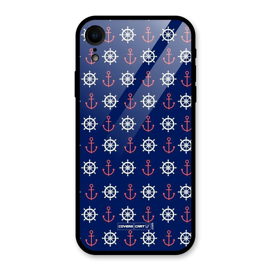 Anchor Pattern Blue Glass Back Case for iPhone XR
