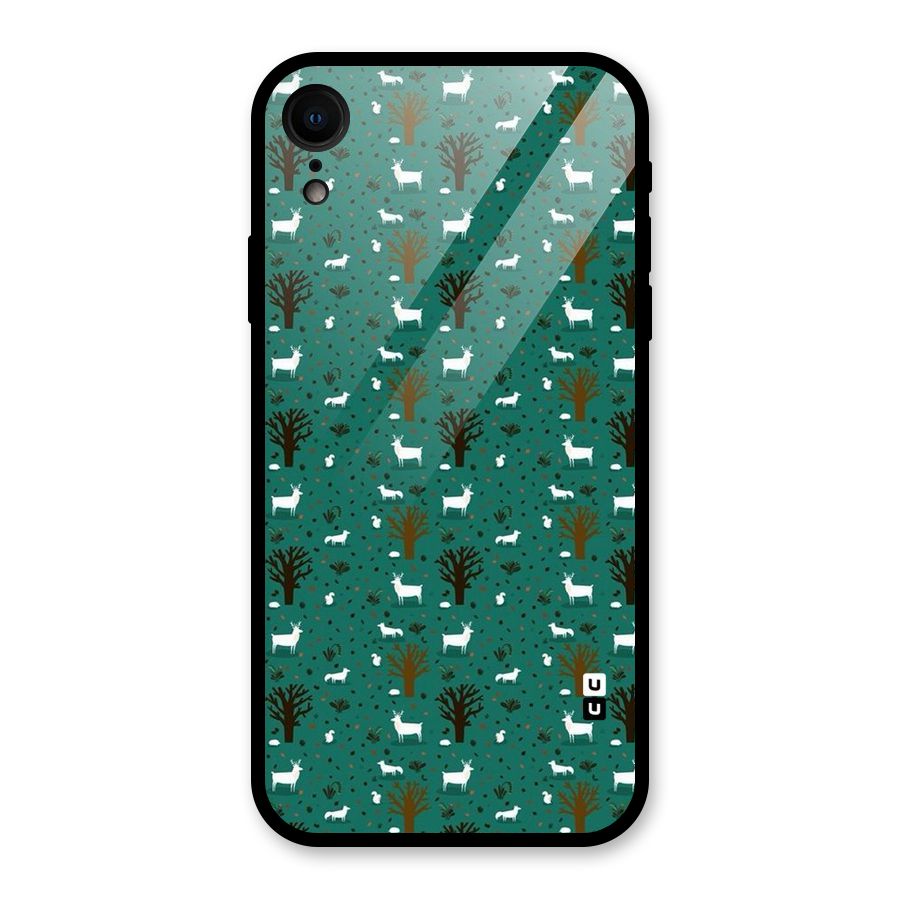 Animal Grass Pattern Glass Back Case for iPhone XR