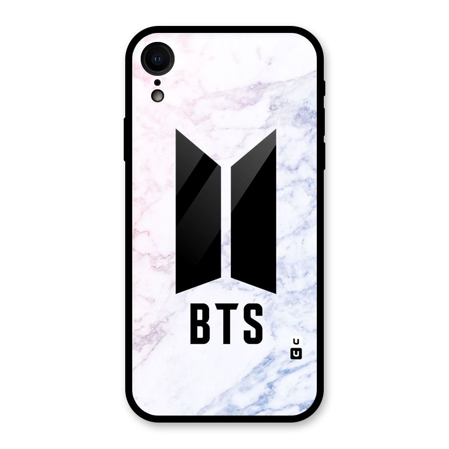 BTS Logo Marble Print Glass Back Case for iPhone XR
