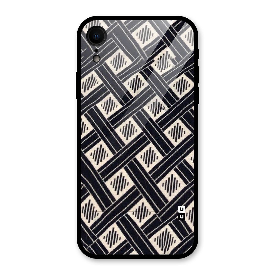 Black Beige Criscros Glass Back Case for iPhone XR