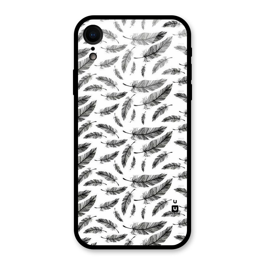 Black Feather Glass Back Case for iPhone XR