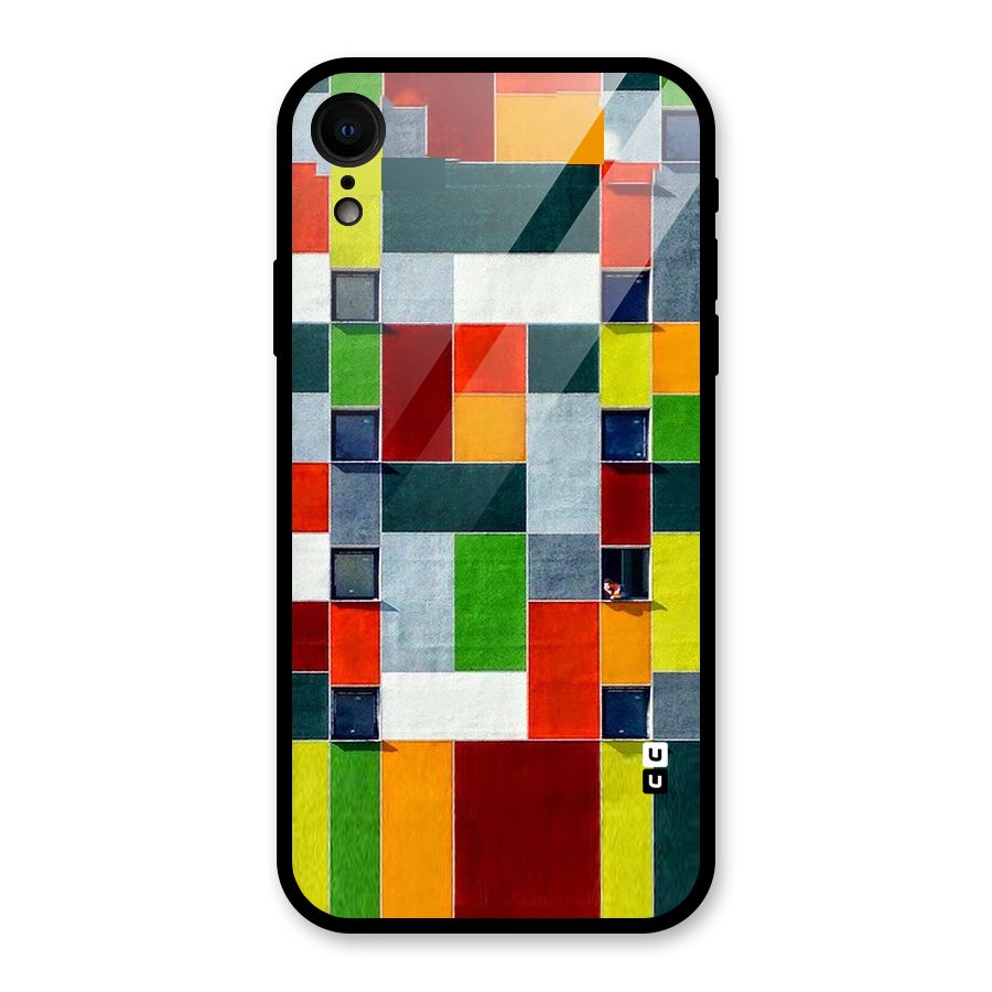 Block Color Design Glass Back Case for iPhone XR