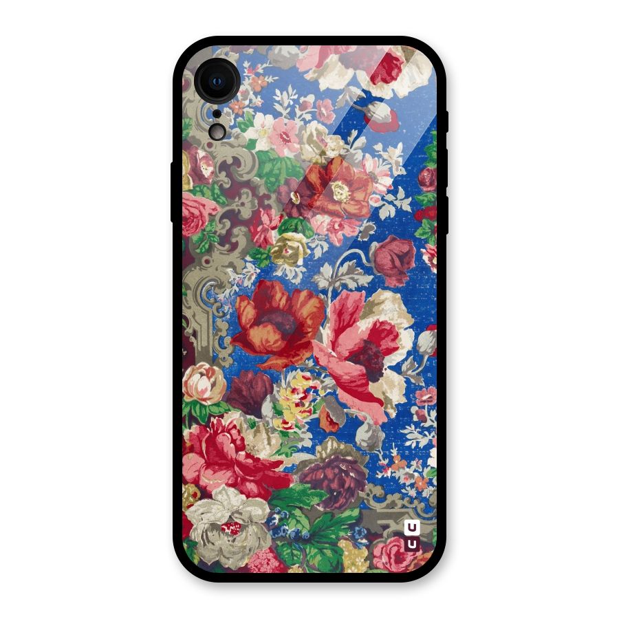 Block Printed Flowers Glass Back Case for iPhone XR