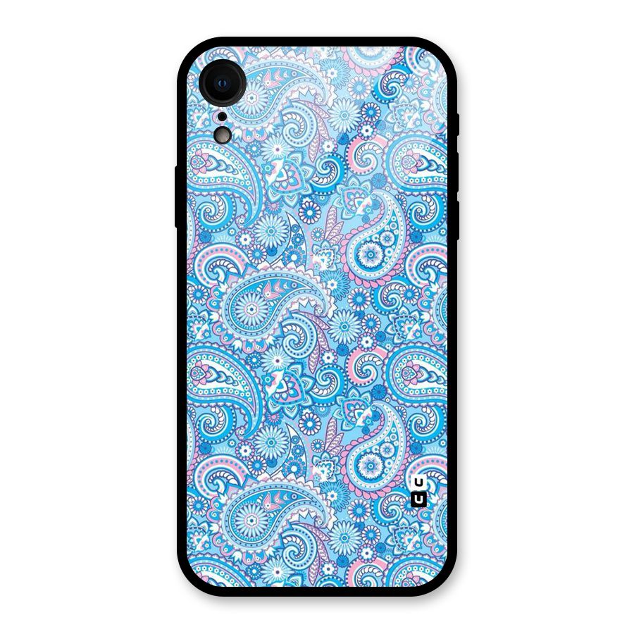 Blue Block Pattern Glass Back Case for iPhone XR