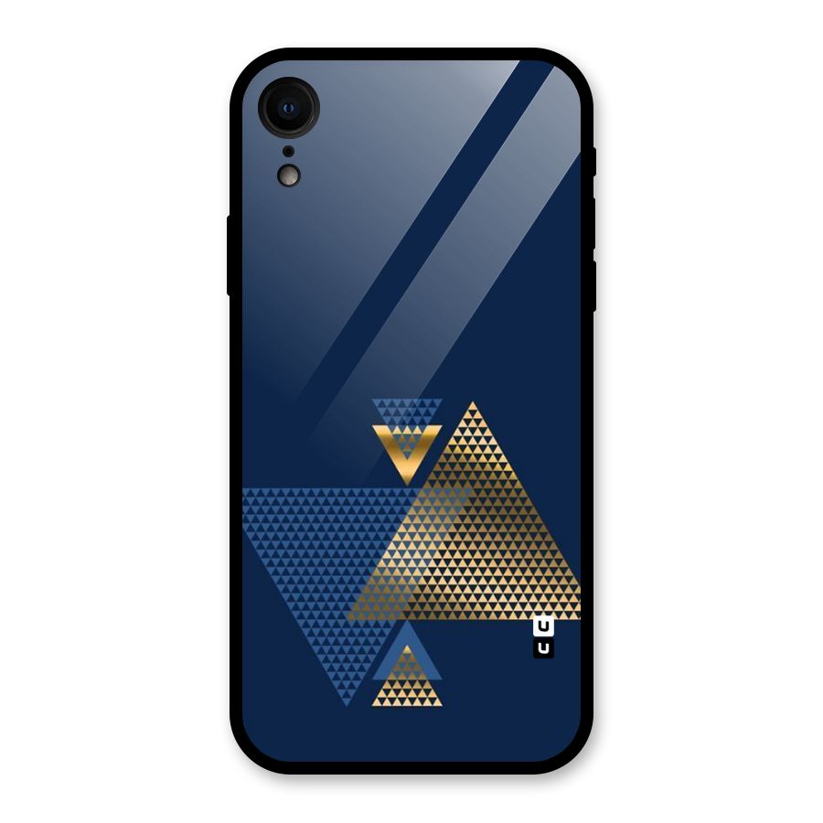 Blue Gold Triangles Glass Back Case for iPhone XR