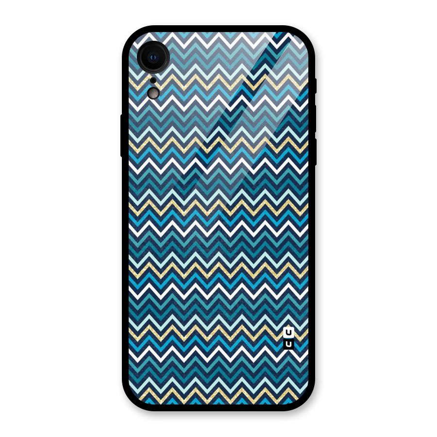 Blue Shades Chevron Pattern Glass Back Case for iPhone XR