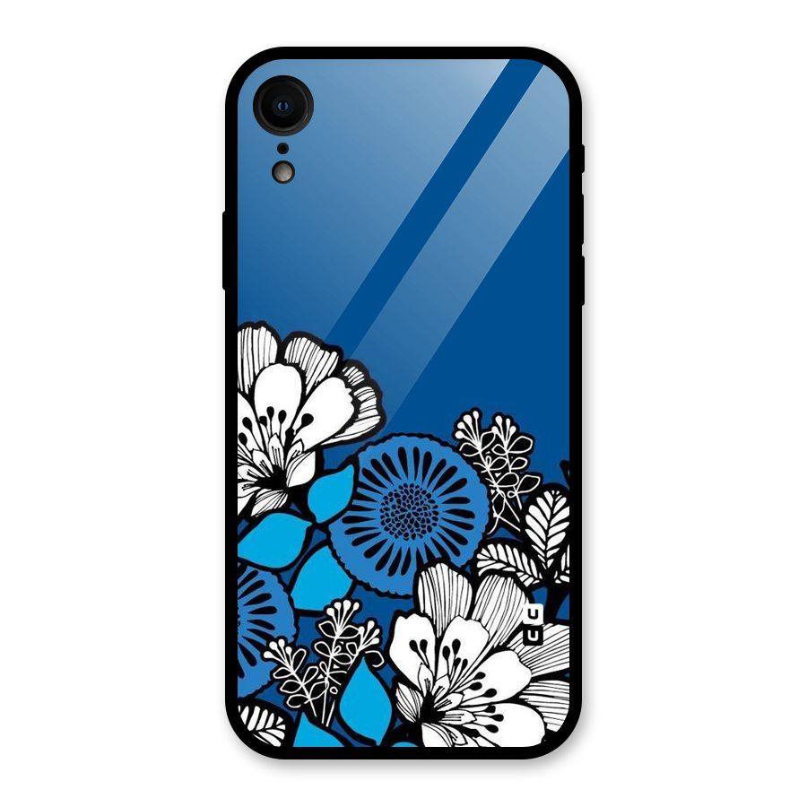 Blue White Flowers Glass Back Case for iPhone XR