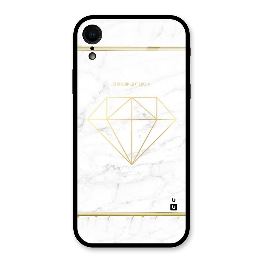 Bright Gold Diamond Glass Back Case for iPhone XR