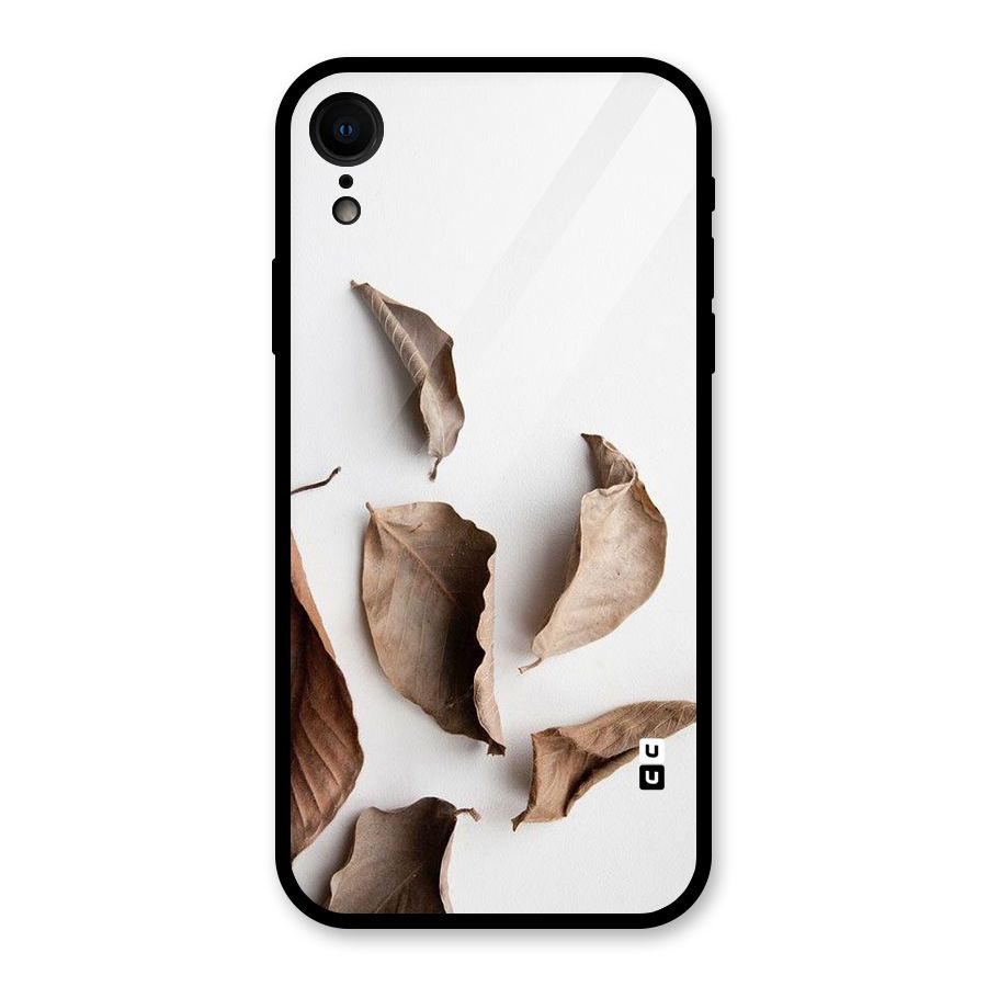 Brown Dusty Leaves Glass Back Case for iPhone XR