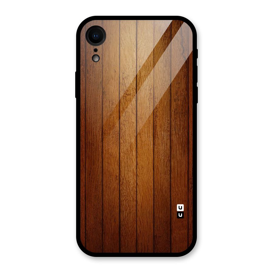 Brown Wood Design Glass Back Case for iPhone XR