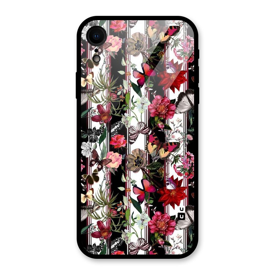 Butterfly Flowers Glass Back Case for iPhone XR