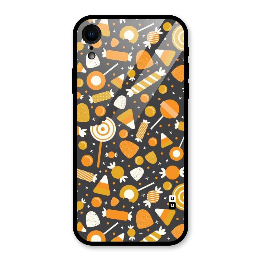 Candies Pattern Glass Back Case for iPhone XR