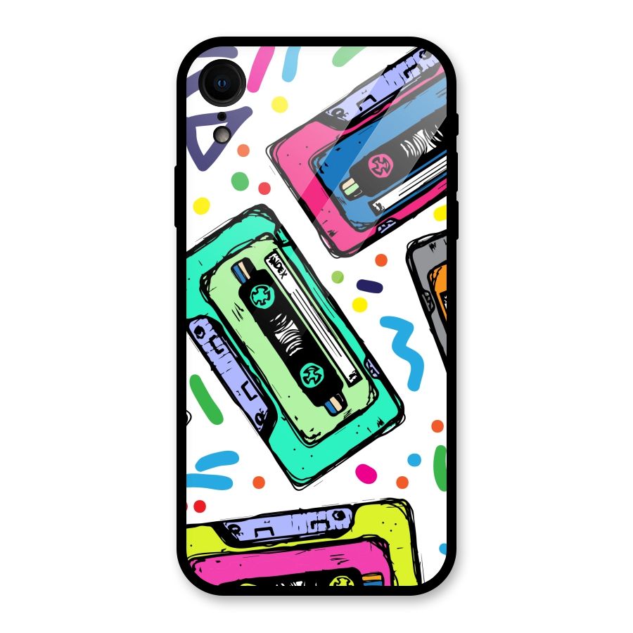 Cassette Pattern Glass Back Case for iPhone XR