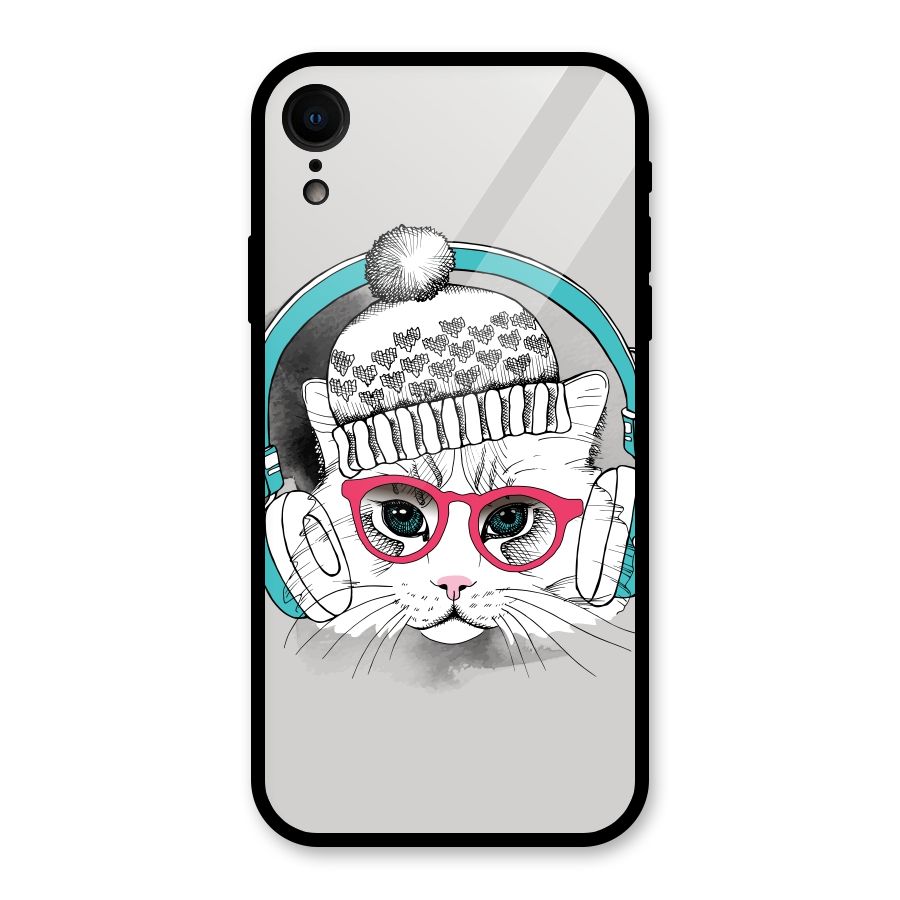 Cat Headphones Glass Back Case for iPhone XR