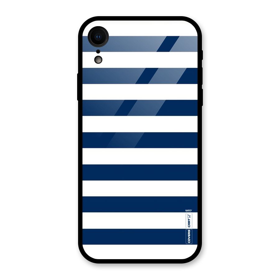 Classic Blue White Stripes Glass Back Case for iPhone XR