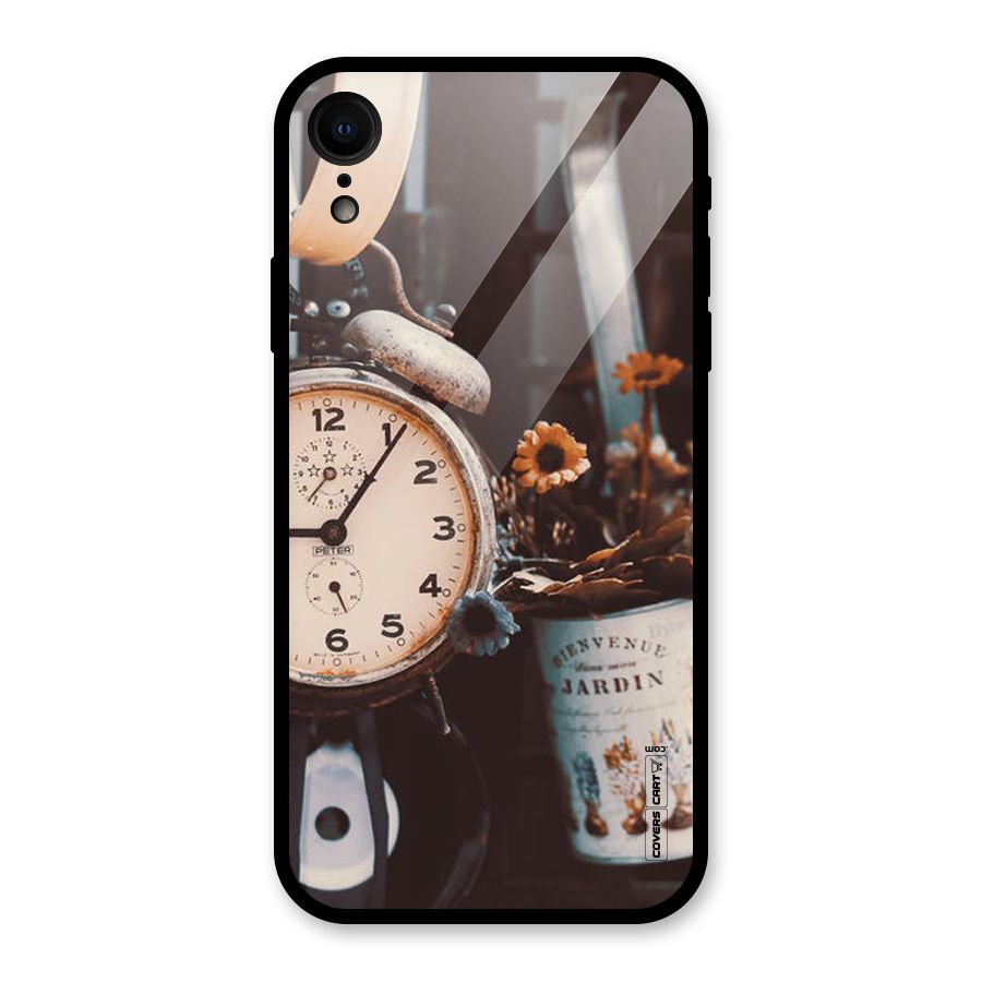 Clock And Flowers Glass Back Case for iPhone XR