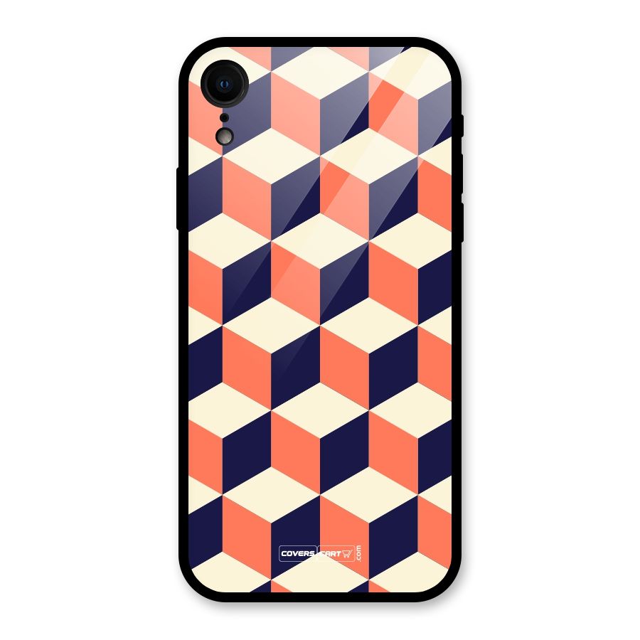 Cube Pattern Glass Back Case for iPhone XR