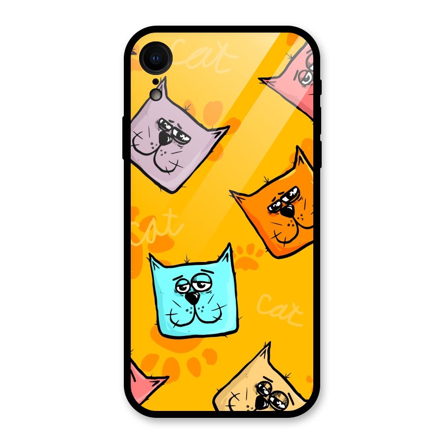 Cute Cat Pattern Glass Back Case for iPhone XR