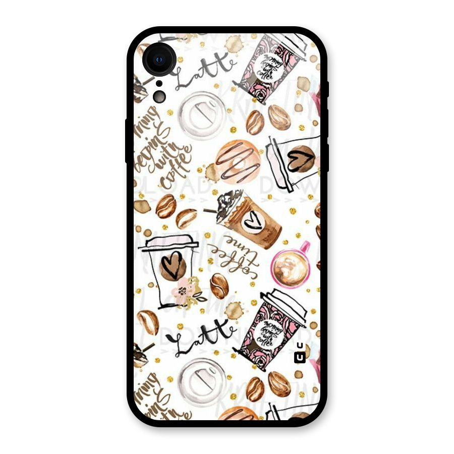 Cute Coffee Pattern Glass Back Case for iPhone XR