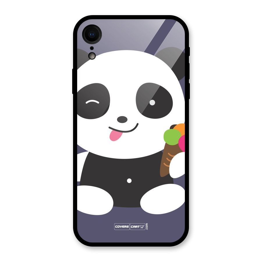 Cute Panda Blue Glass Back Case for iPhone XR