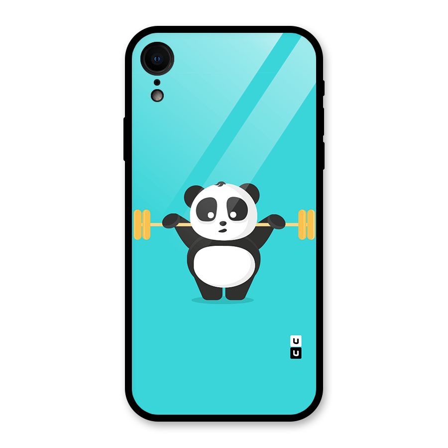 Cute Weightlifting Panda Glass Back Case for iPhone XR