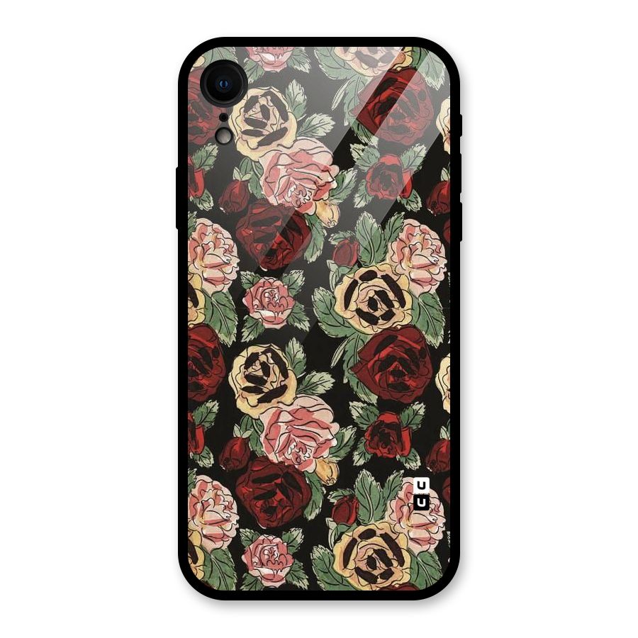 Dark Pastel Flowers Glass Back Case for iPhone XR