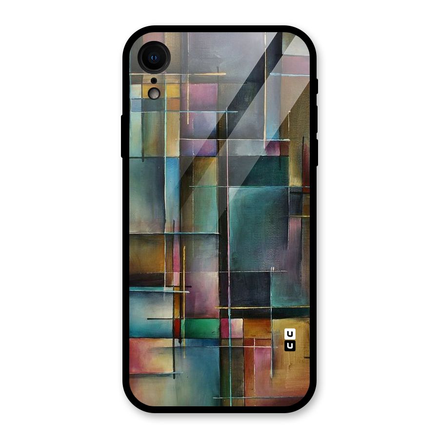 Dark Square Shapes Glass Back Case for iPhone XR