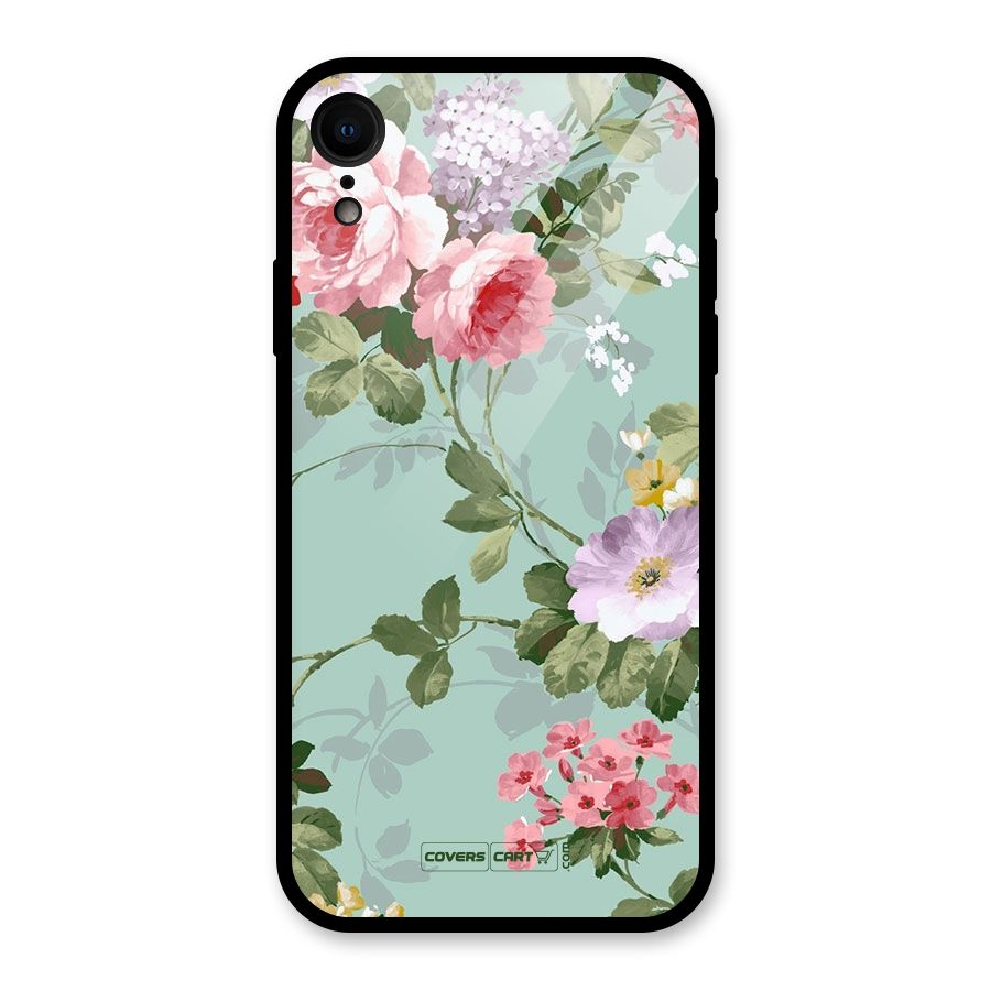 Desinger Floral Glass Back Case for iPhone XR