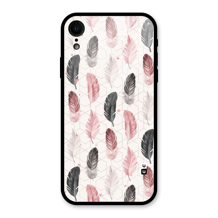 Feather Line Pattern Glass Back Case for iPhone XR