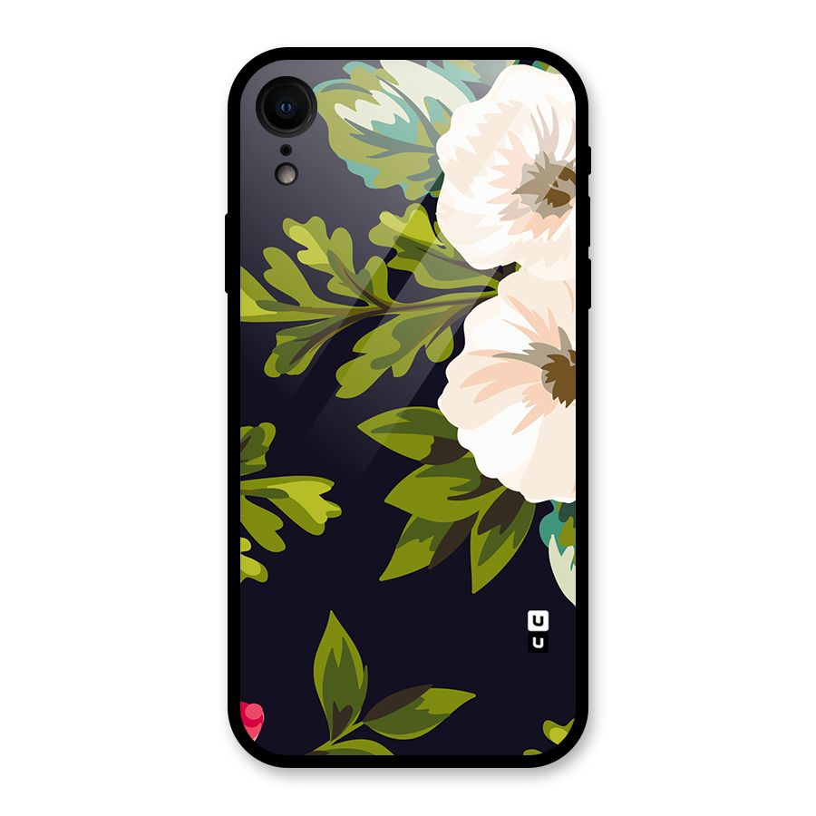 Floral Leaves Glass Back Case for iPhone XR