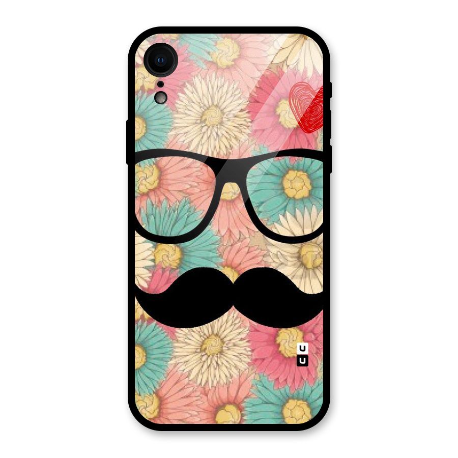 Floral Moustache Glass Back Case for iPhone XR