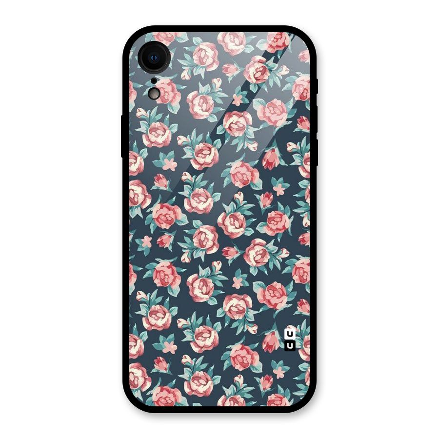Floral Navy Bloom Glass Back Case for iPhone XR