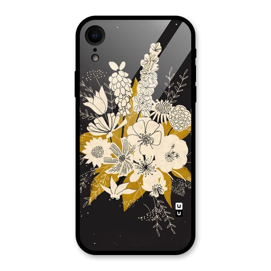 Flower Drawing Glass Back Case for iPhone XR