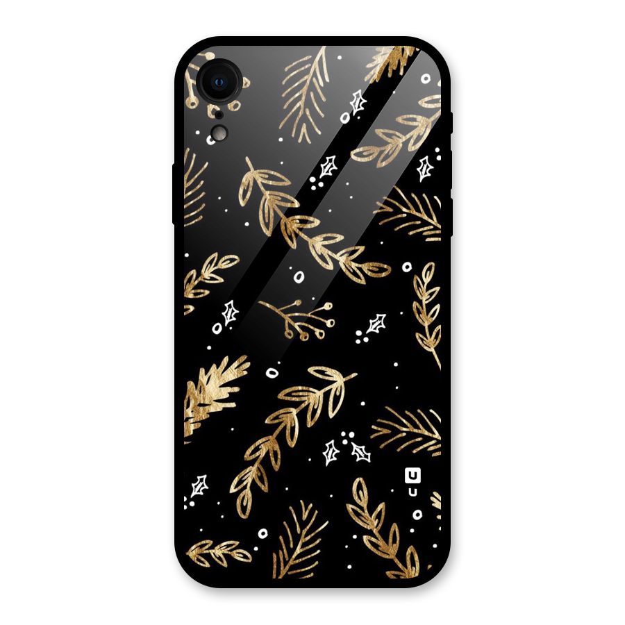 Gold Palm Leaves Glass Back Case for iPhone XR