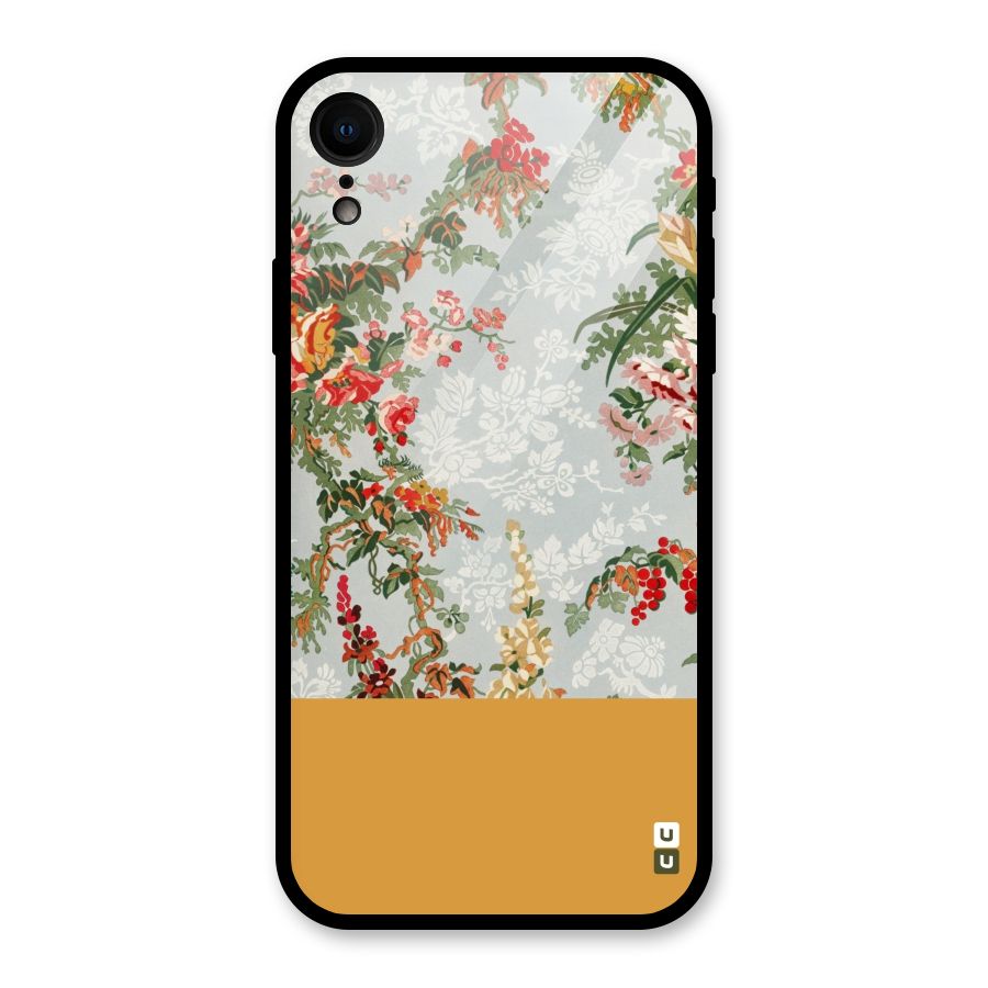 Golden Stripe on Floral Glass Back Case for iPhone XR