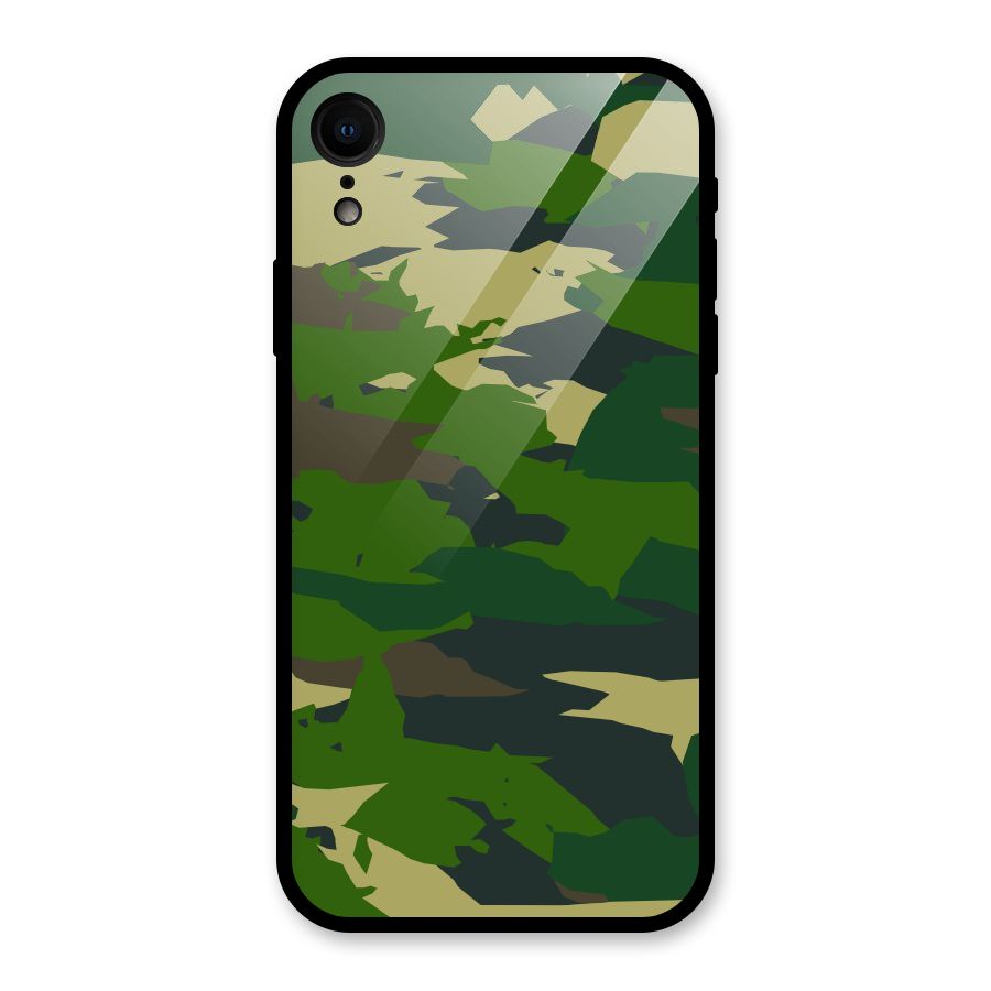 Green Camouflage Army Glass Back Case for iPhone XR