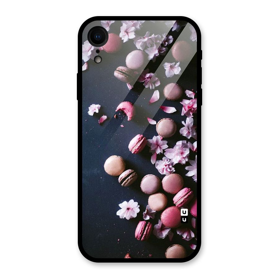 Macaroons And Cheery Blossoms Glass Back Case for iPhone XR
