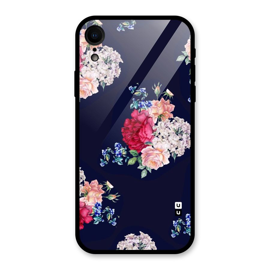 Magenta Peach Floral Glass Back Case for iPhone XR