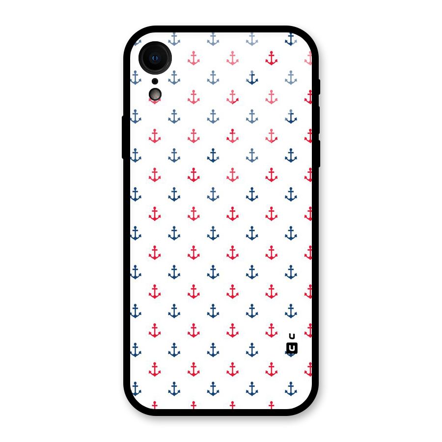 Minimal Anchor Pattern Glass Back Case for iPhone XR