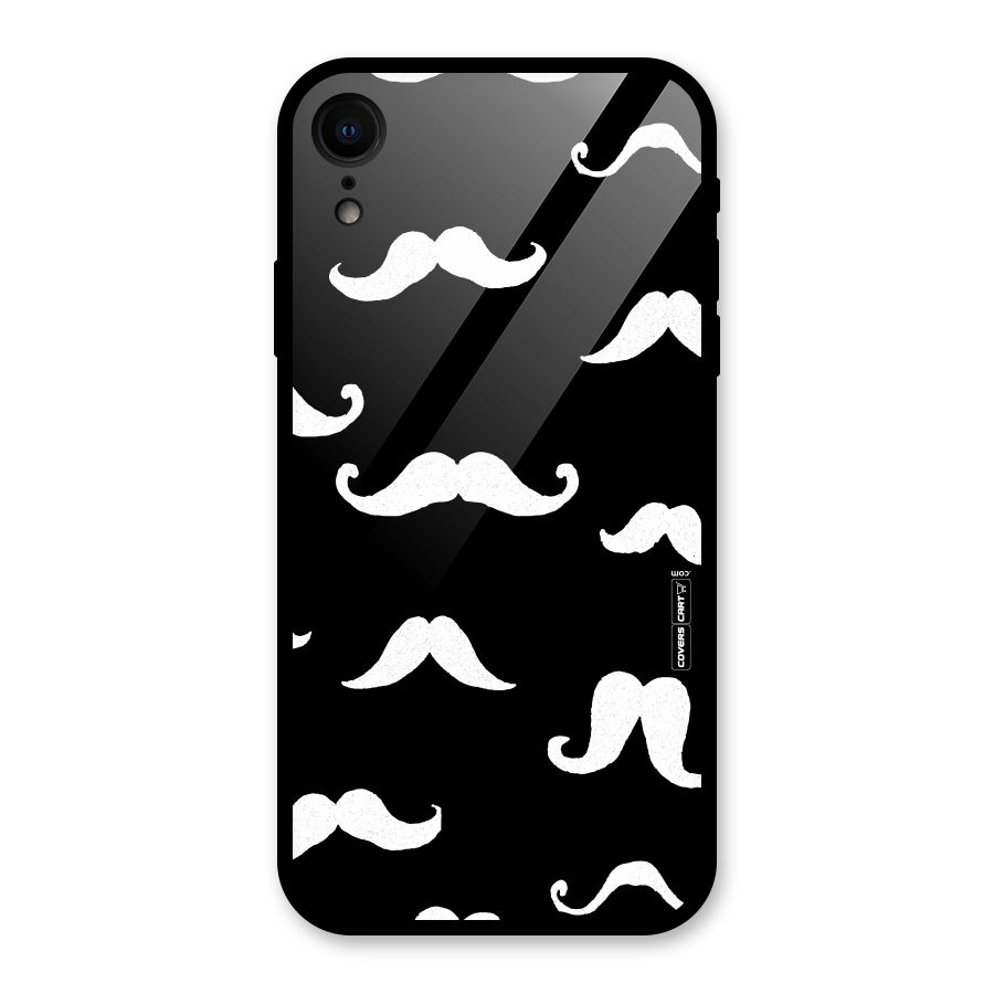 Moustache Pattern (White) Glass Back Case for iPhone XR