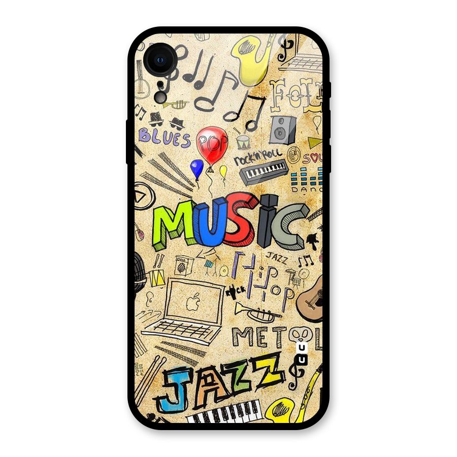 Music Pattern Glass Back Case for iPhone XR