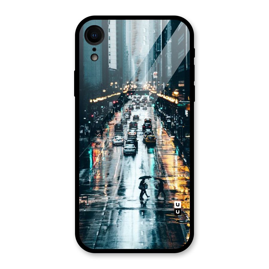 NY Streets Rainy Glass Back Case for iPhone XR