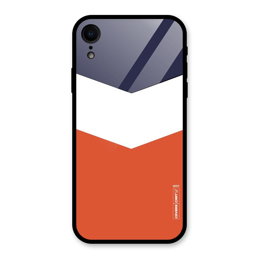 Navy Blue White Orange Arrow Glass Back Case for iPhone XR