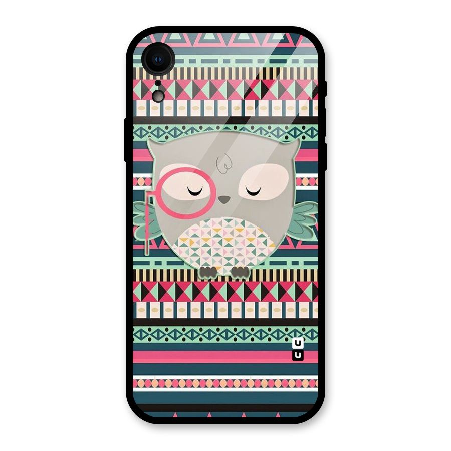 Owl Cute Pattern Glass Back Case for iPhone XR