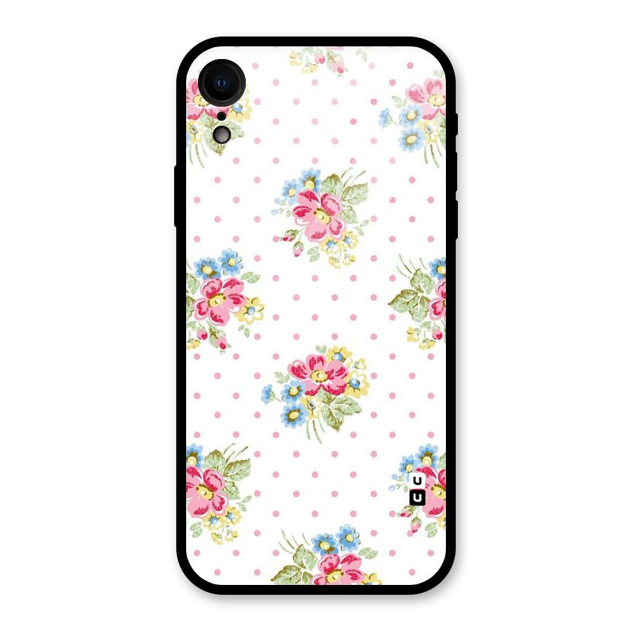 Painted Polka Floral Glass Back Case for iPhone XR