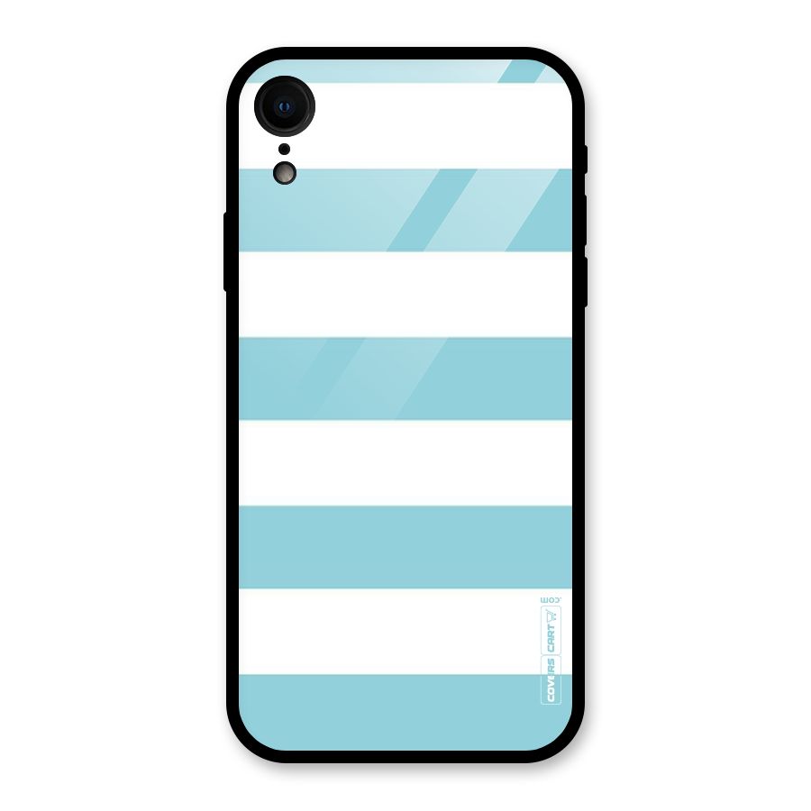 Pastel Blue White Stripes Glass Back Case for iPhone XR
