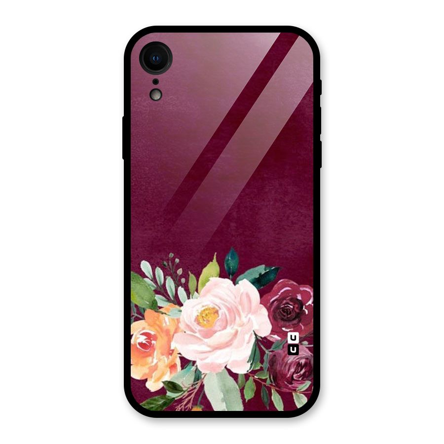 Plum Floral Design Glass Back Case for iPhone XR