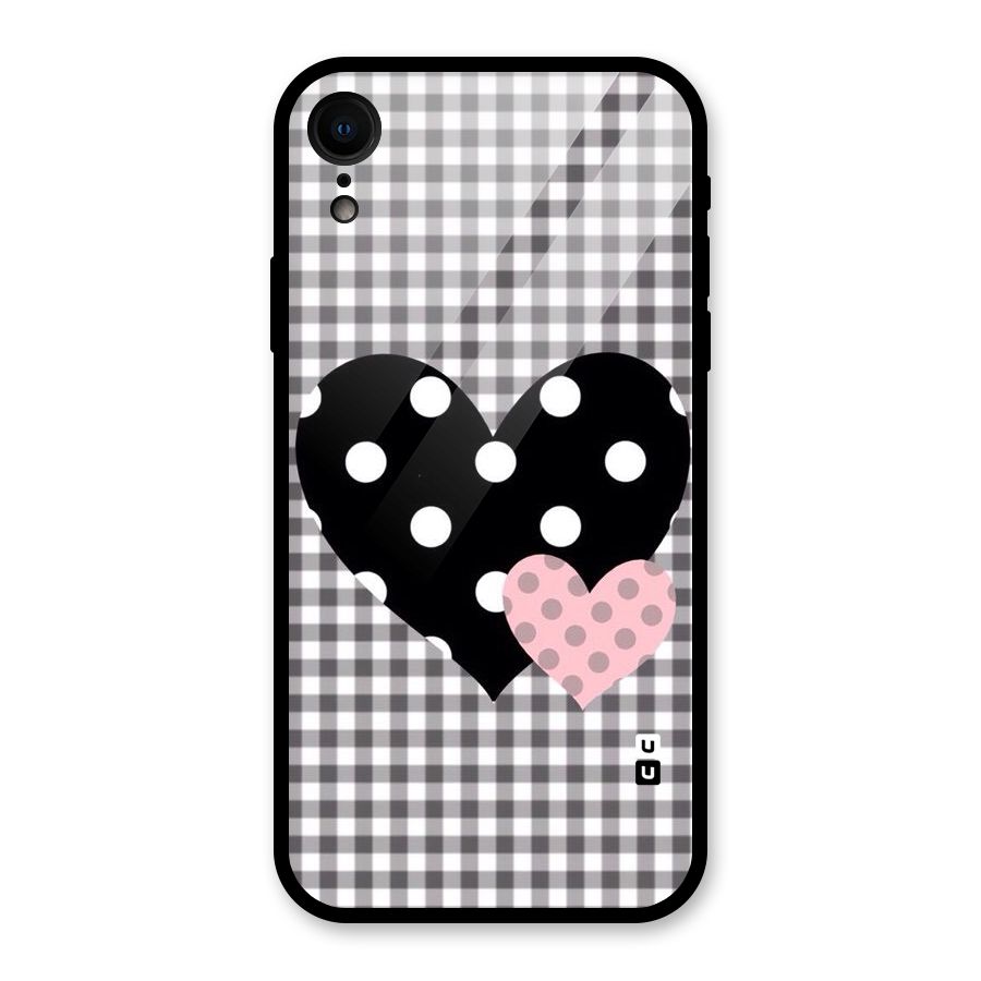 Polka Check Hearts Glass Back Case for iPhone XR